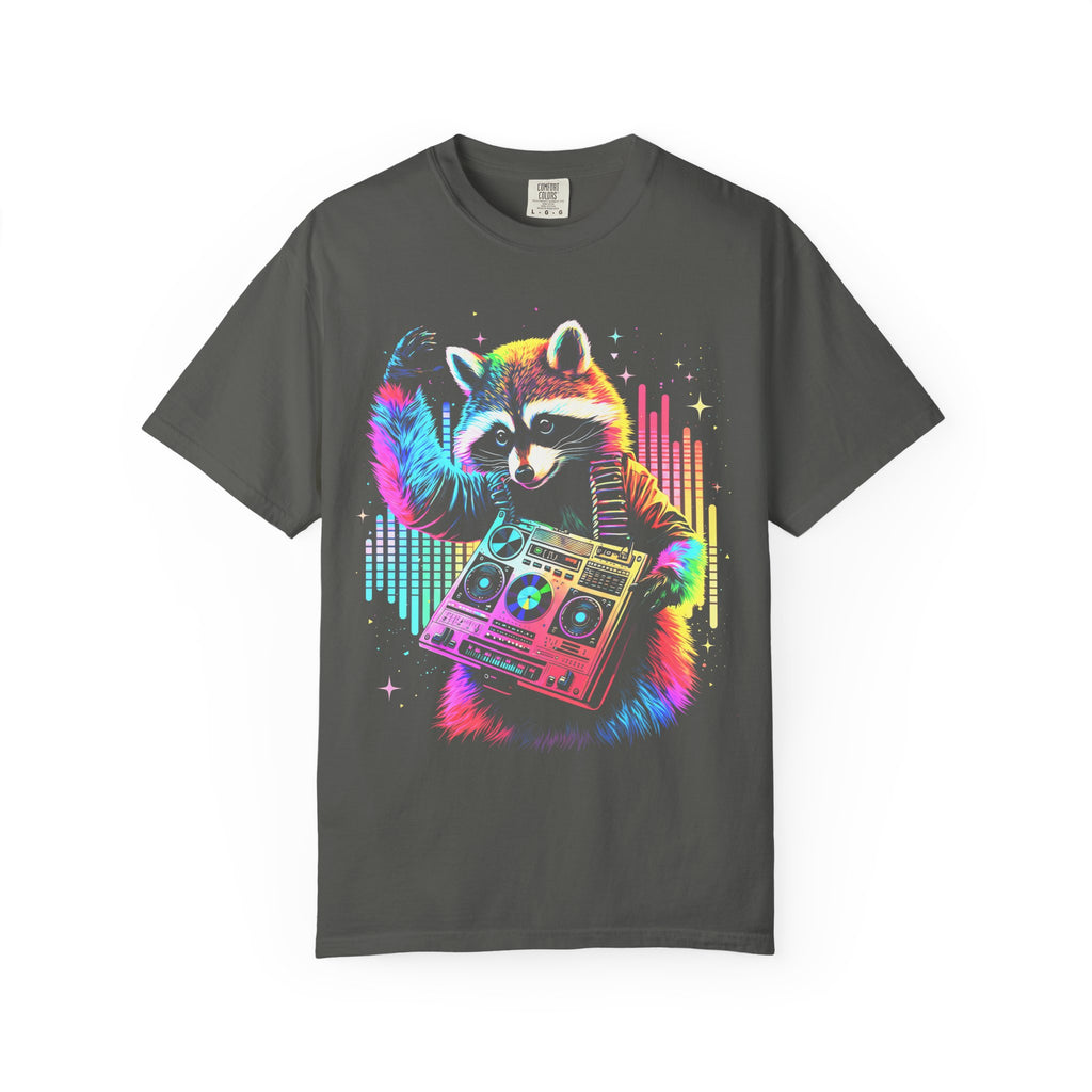Neon DJ Raccoon Classic Tee | Synthwave Retro | Music Gift