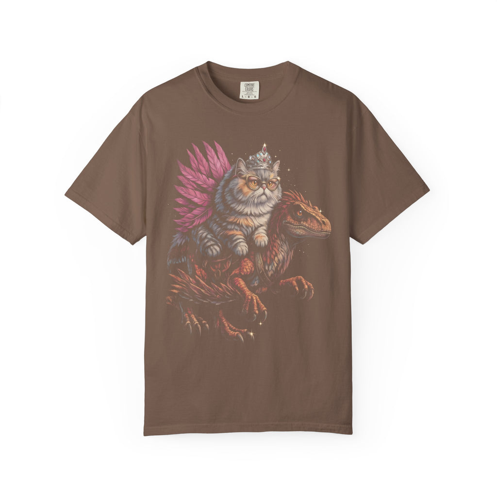 Cat Riding Raptor Classic Tee | Fantasy Dinosaur | Vintage Magic