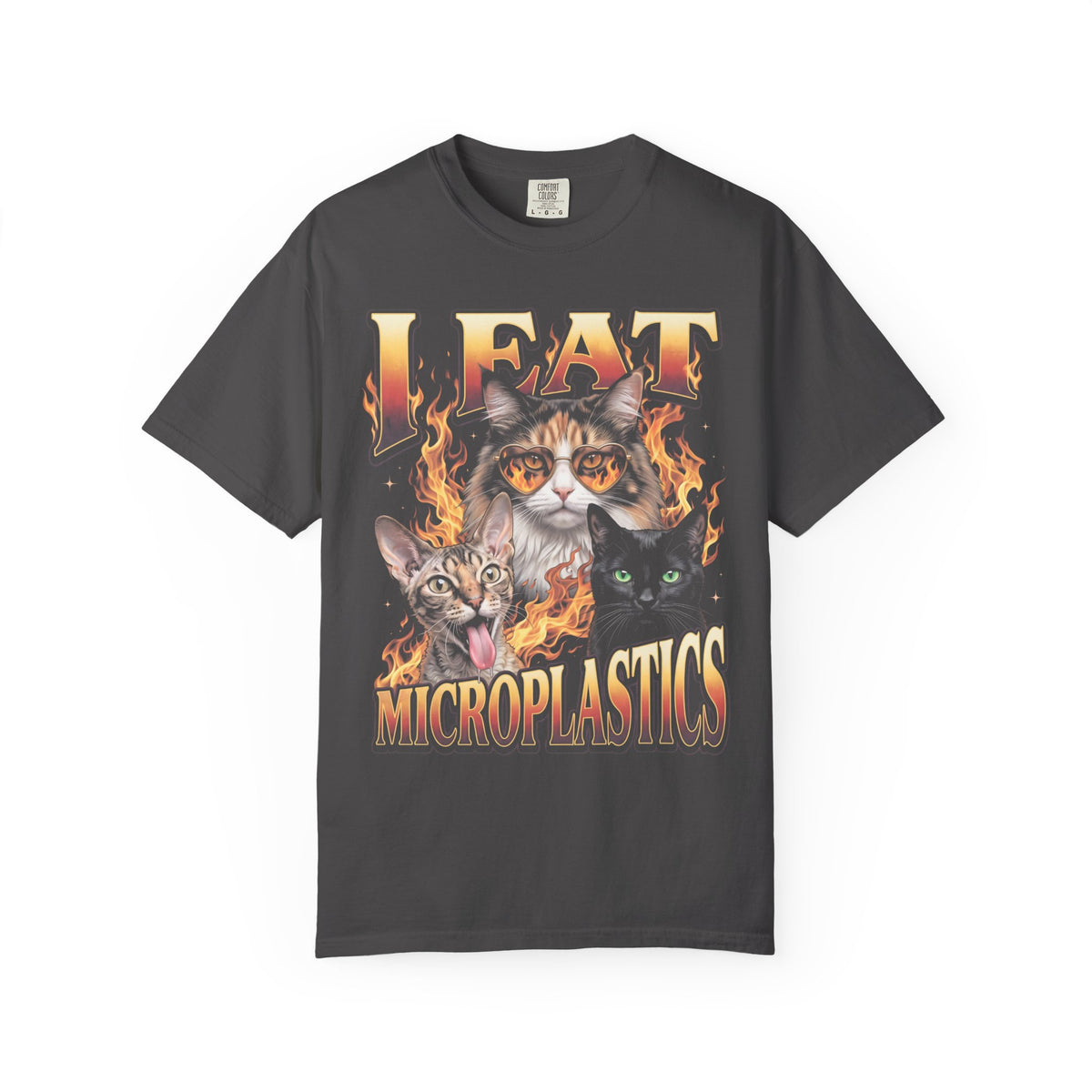 I Eat Microplastics Classic Tee | Funny Cat Meme | Fire Flames
