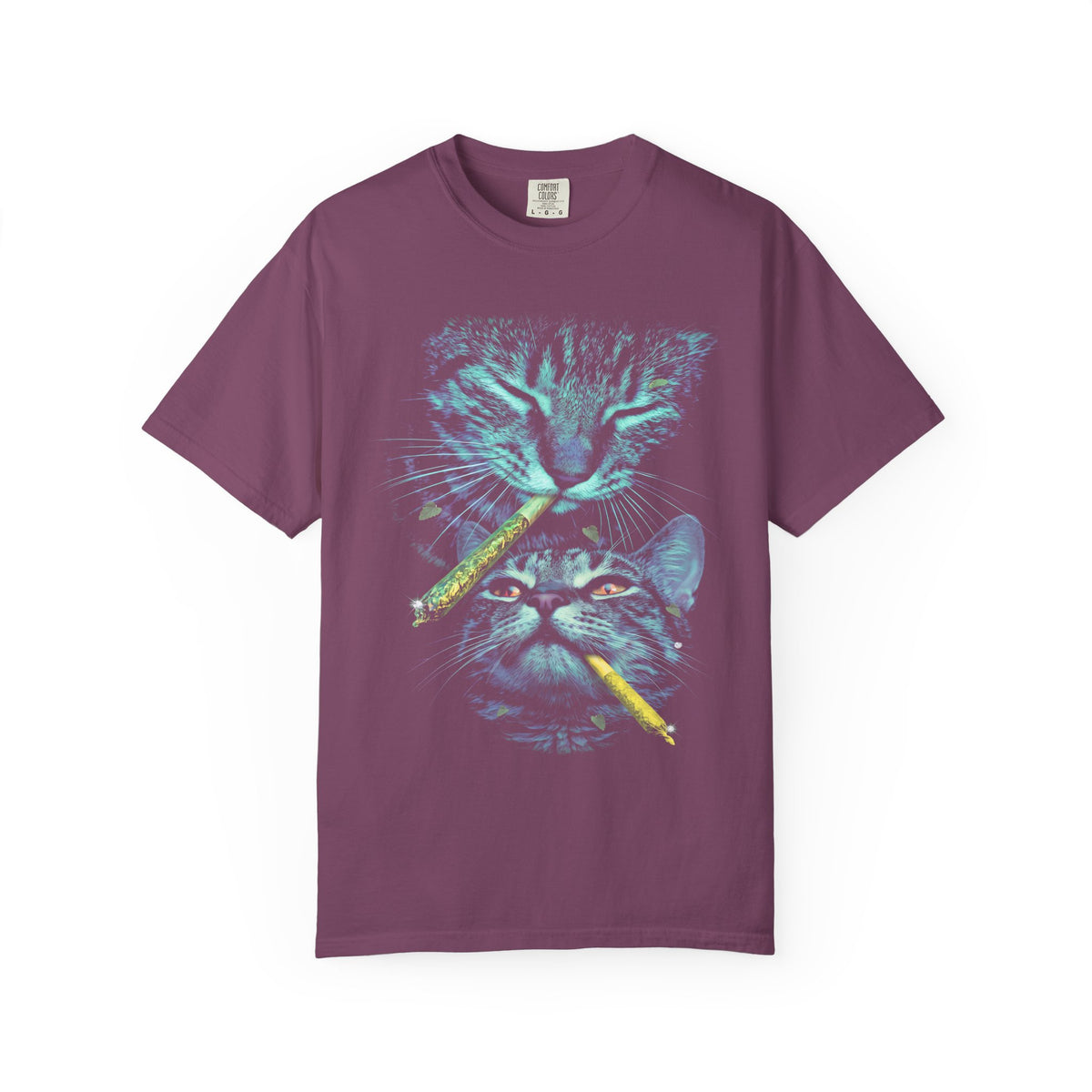 Stacked Cat Portraits Classic Tee | Neon Psychedelic Art