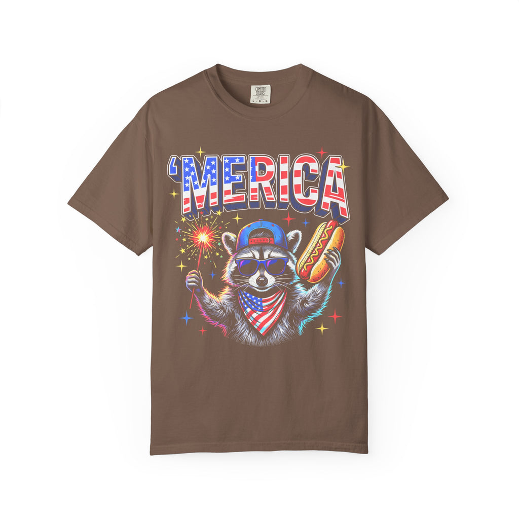 Merica Patriotic Raccoon Classic Tee | 4th Of July | USA Flag