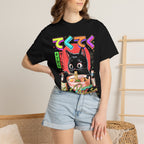 Cute Black Cat Ramen T-Shirt - Japanese Food Graphic Tee