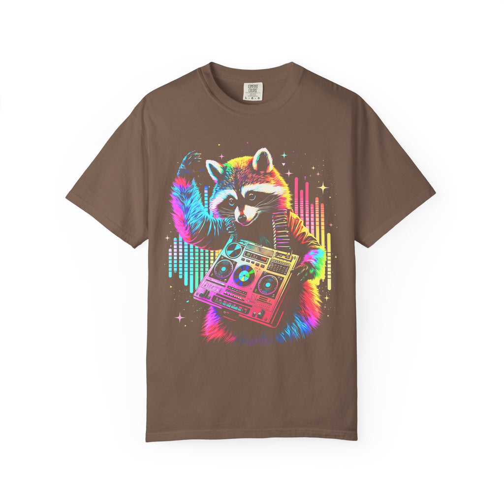 Neon DJ Raccoon Classic Tee | Synthwave Retro | Music Gift