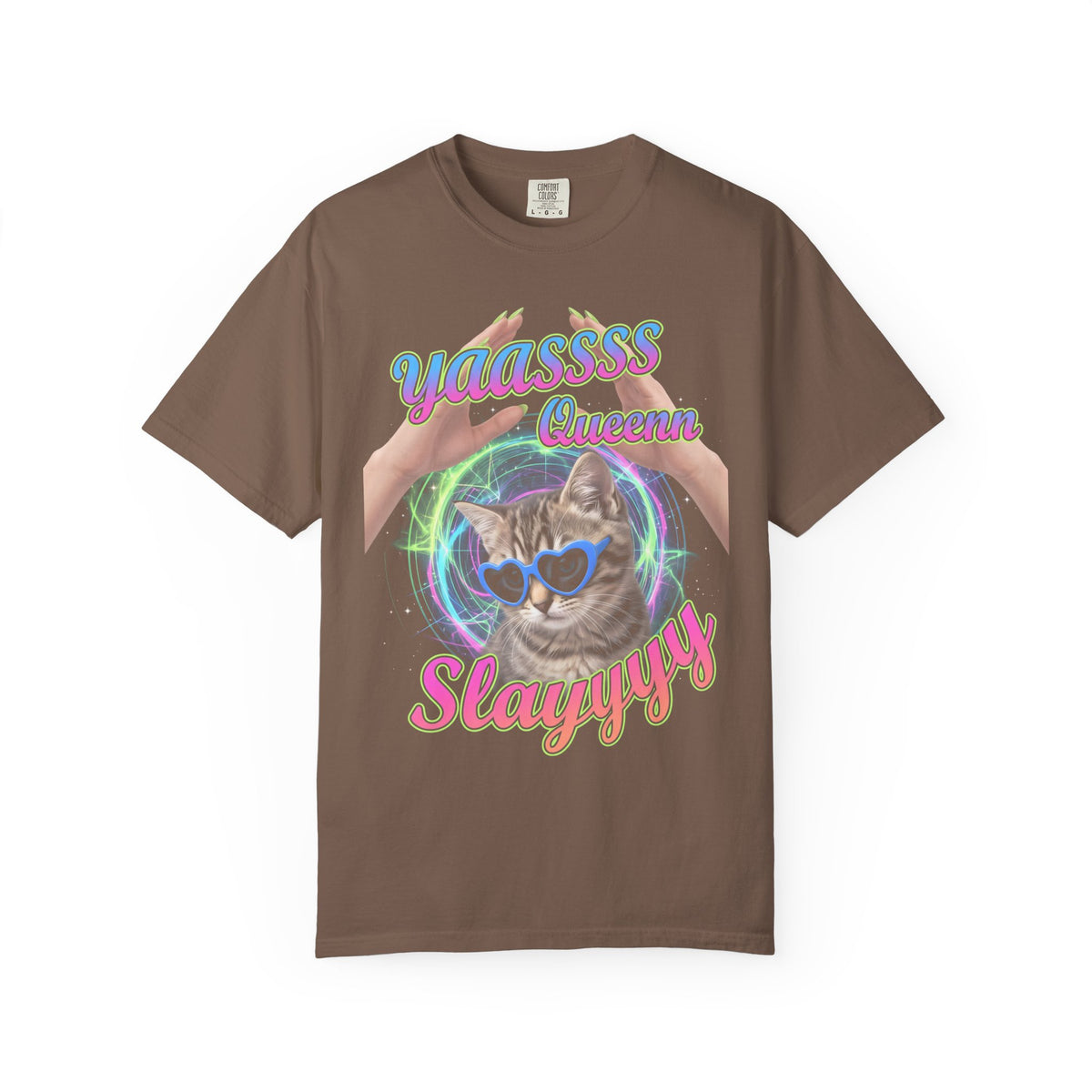 Yass Queen Slay Classic Tee | Psychedelic Cat | Kitten Art