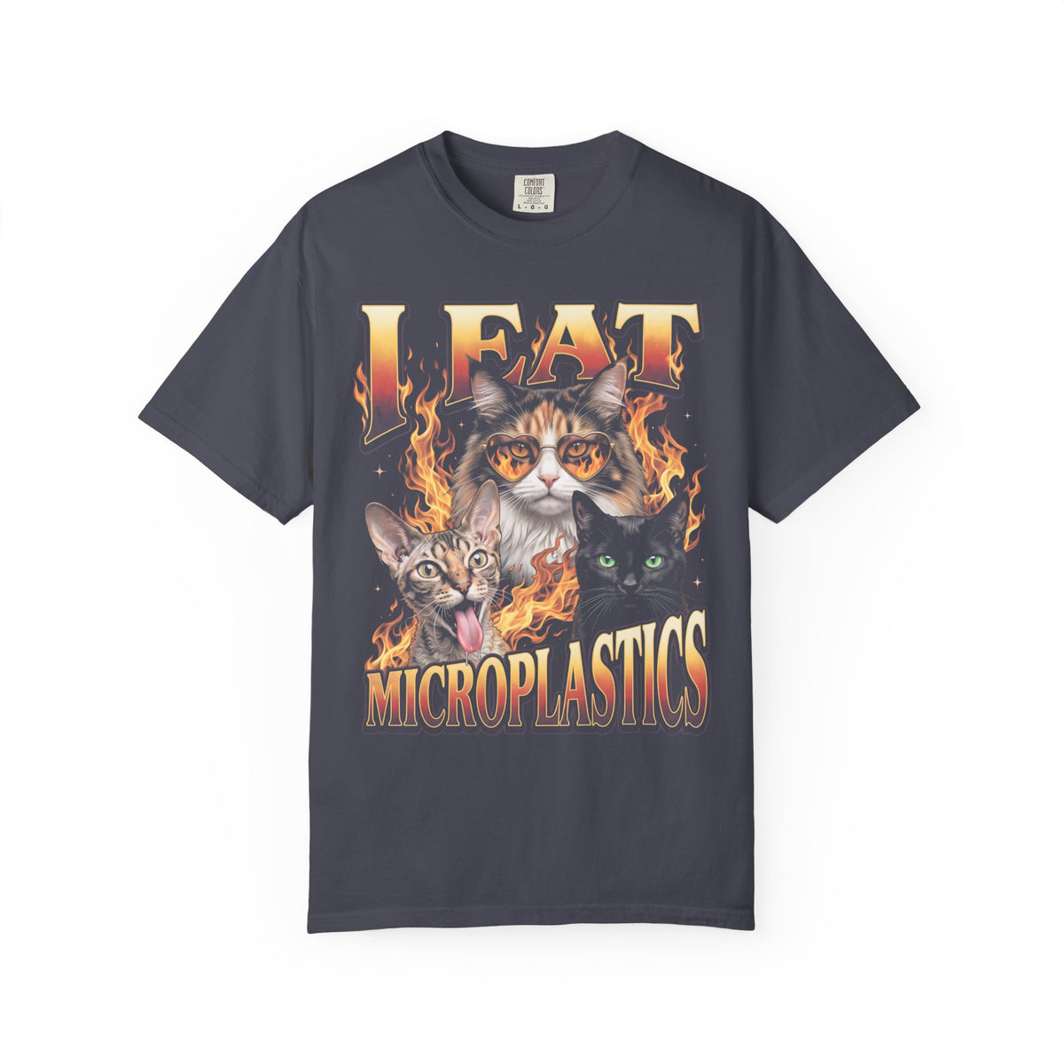 I Eat Microplastics Classic Tee | Funny Cat Meme | Fire Flames