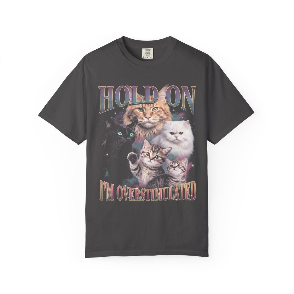 Hold On I'm Overstimulated Classic Tee | Funny Cat Lover