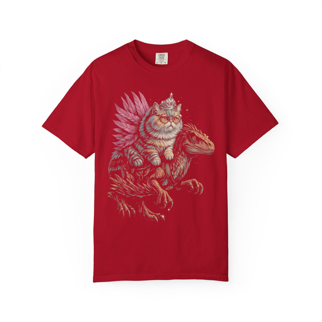Cat Riding Raptor Classic Tee | Fantasy Dinosaur | Vintage Magic