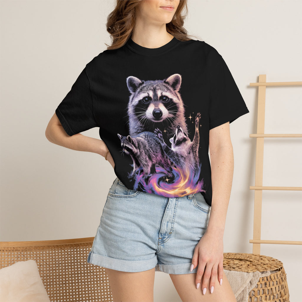 Cosmic Trio Raccoon Classic Tee | Galaxy Vortex | Psychedelic