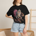 Cat Riding Raptor Classic Tee | Fantasy Dinosaur | Vintage Magic