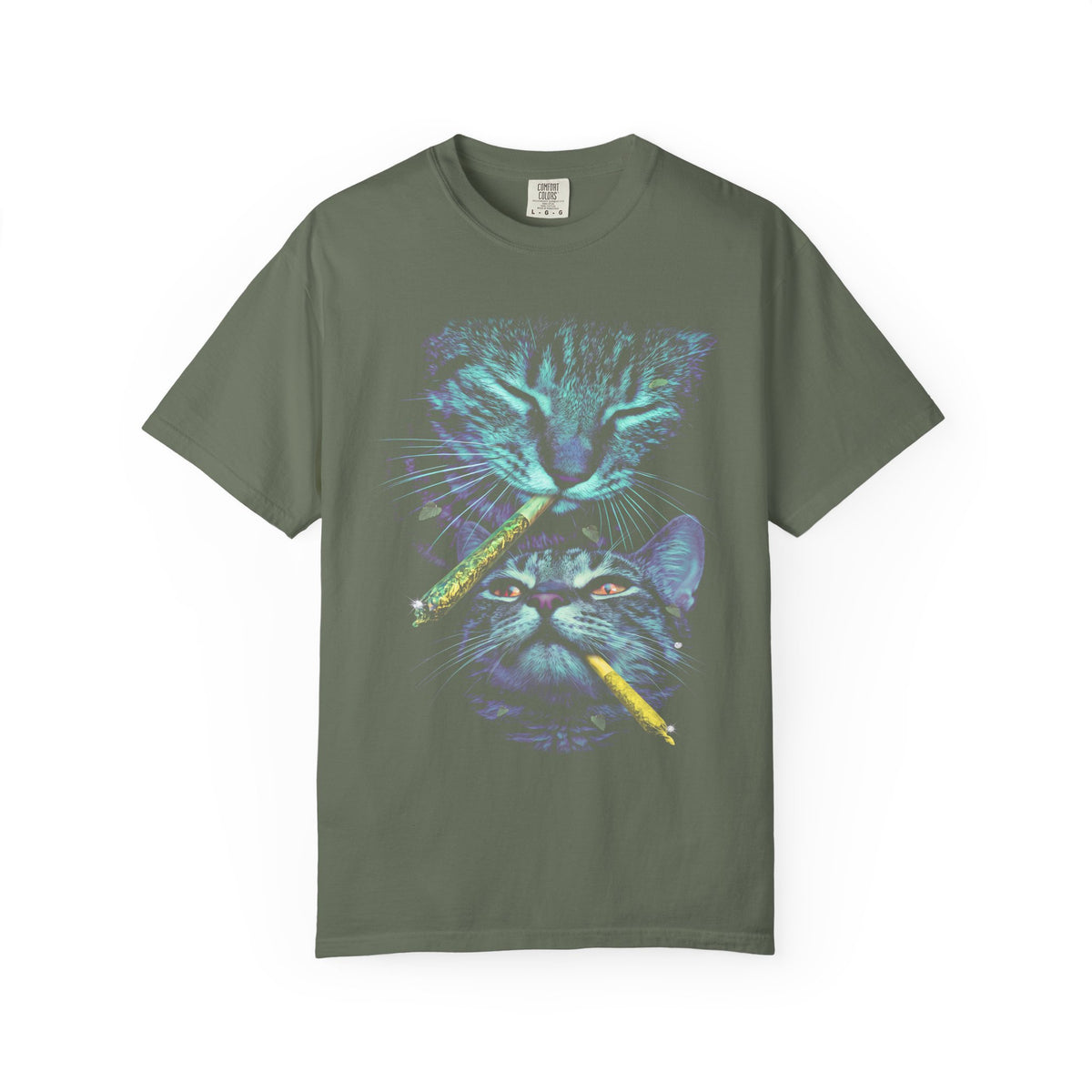Stacked Cat Portraits Classic Tee | Neon Psychedelic Art