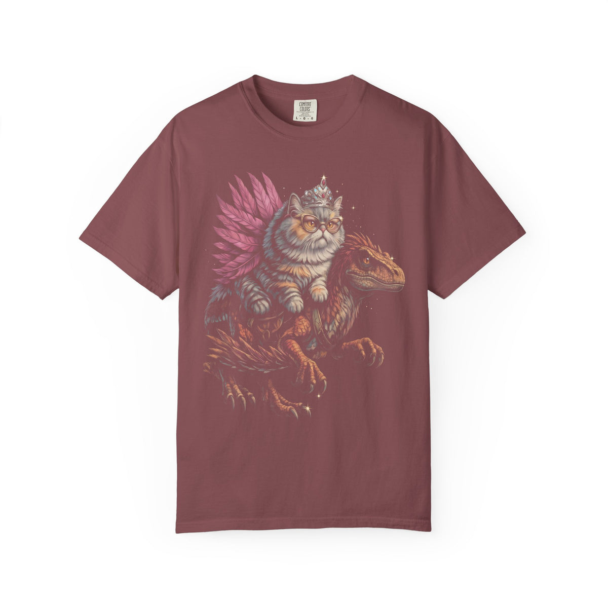Cat Riding Raptor Classic Tee | Fantasy Dinosaur | Vintage Magic