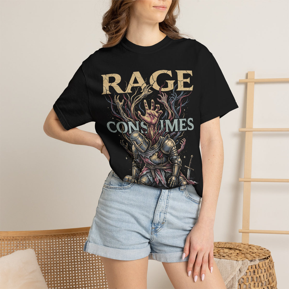 RAGE CONSUMES ME Classic Tee | Kneeling Knight | Dark Fantasy