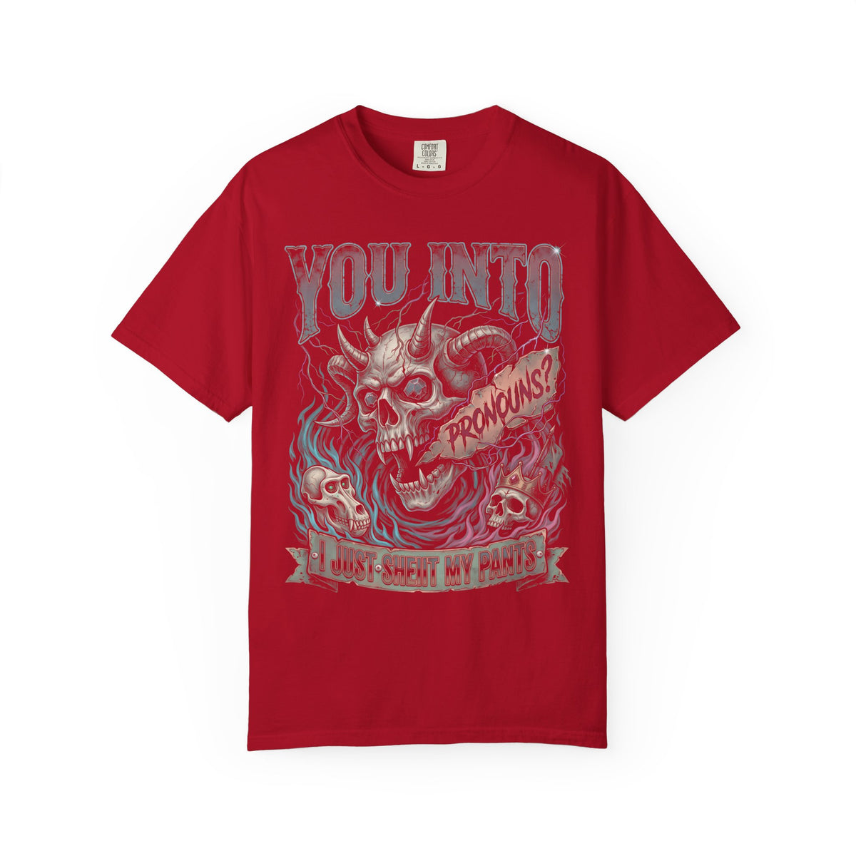 You Into Pronouns Classic Tee | Demon Skull | Metal Horror