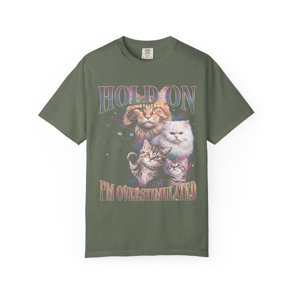 Hold On I'm Overstimulated Classic Tee | Funny Cat Lover