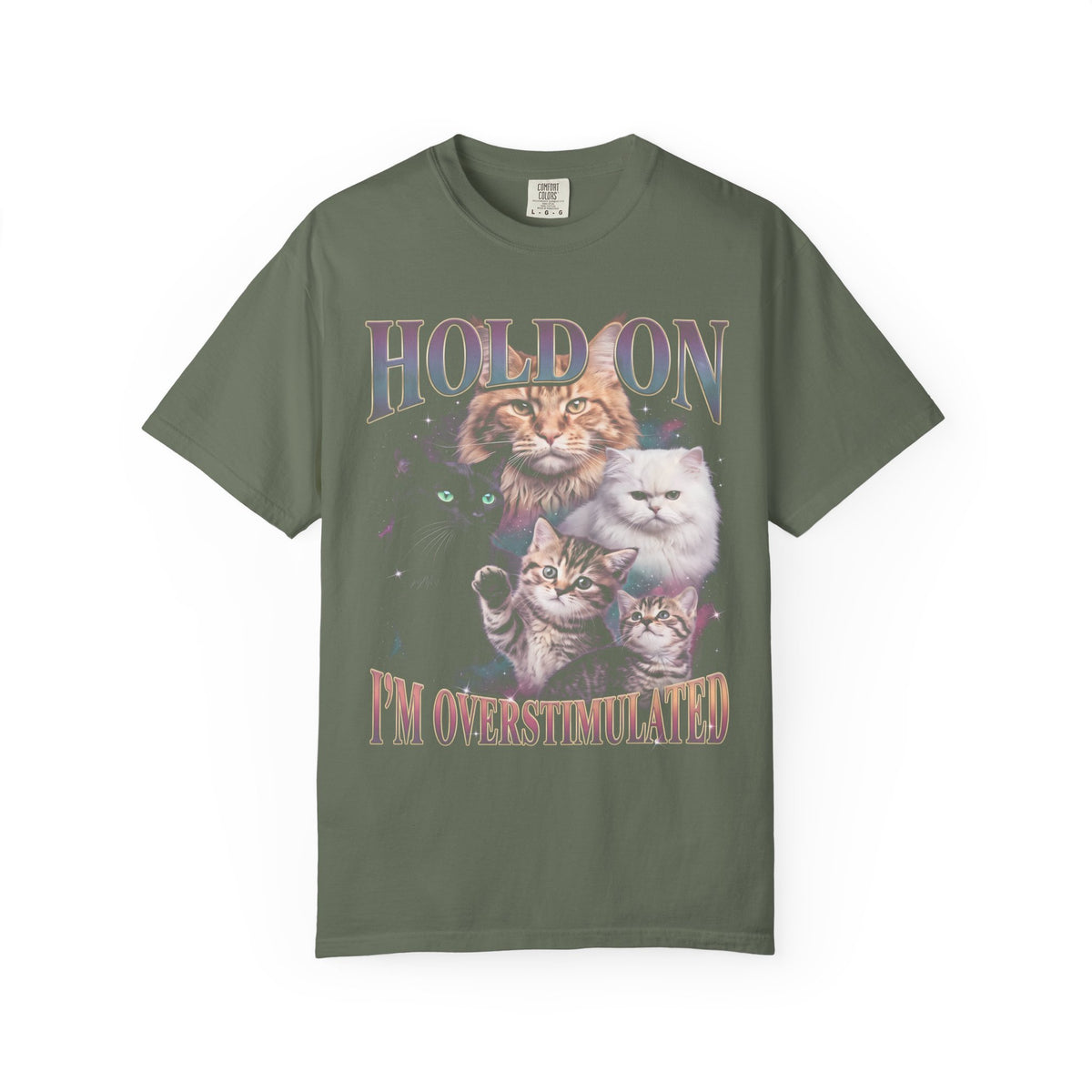 Hold On I'm Overstimulated Classic Tee | Funny Cat Lover