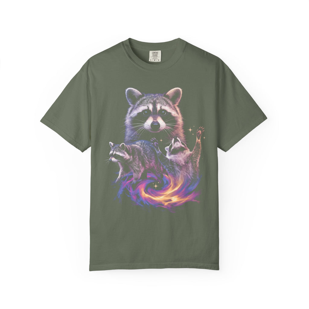 Cosmic Trio Raccoon Classic Tee | Galaxy Vortex | Psychedelic