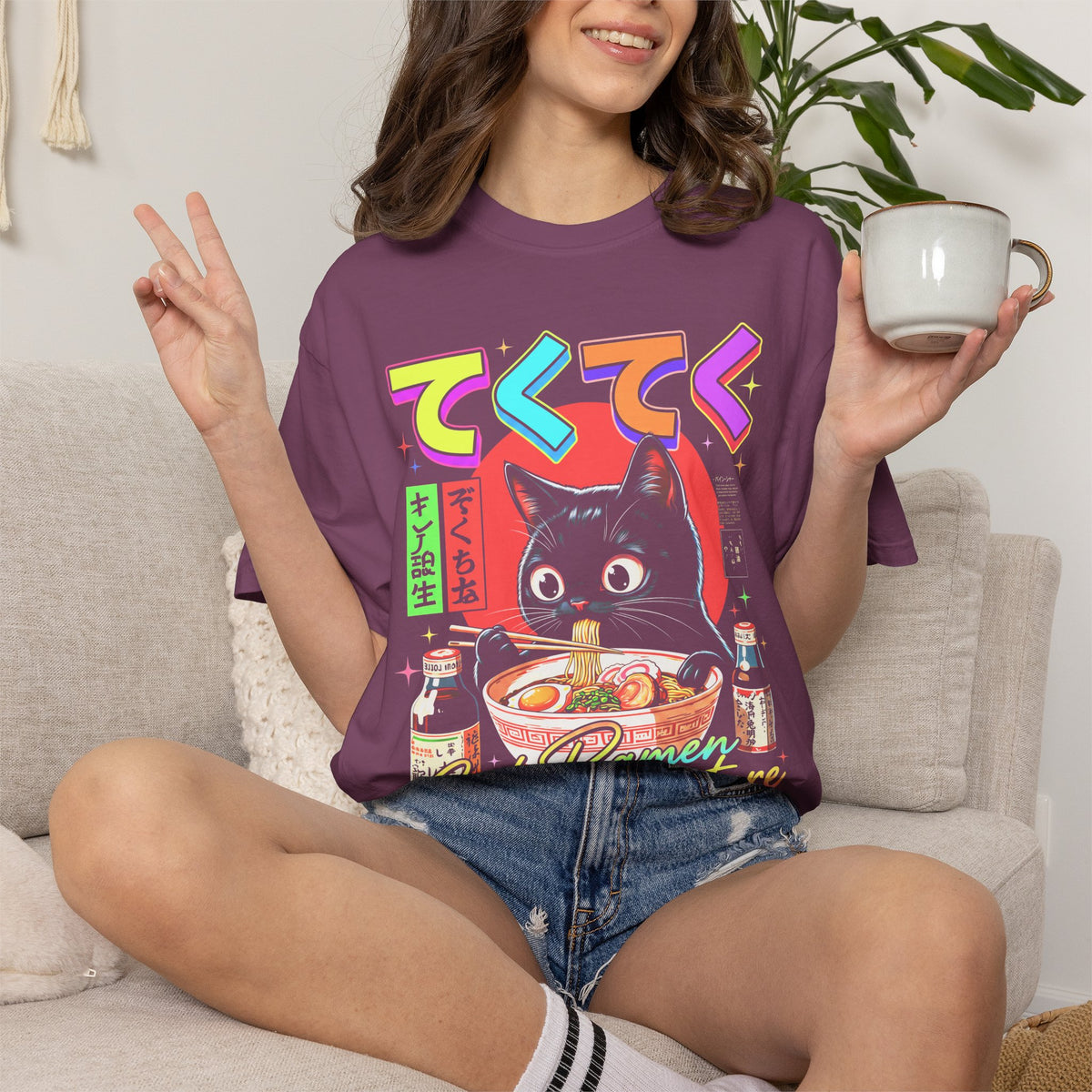 Cute Black Cat Ramen Classic Tee | Japanese Food | Retro Gift
