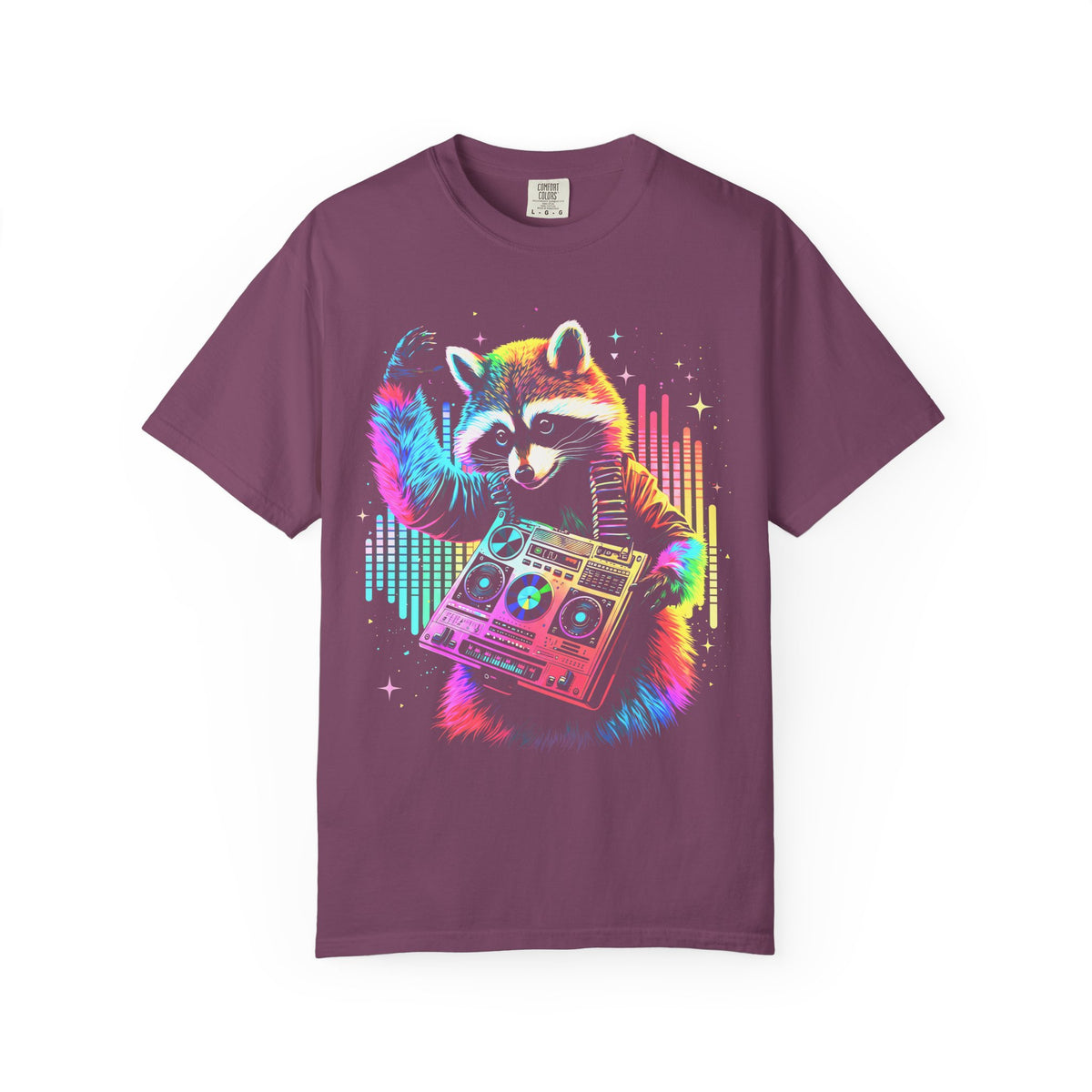 Neon DJ Raccoon Classic Tee | Synthwave Retro | Music Gift