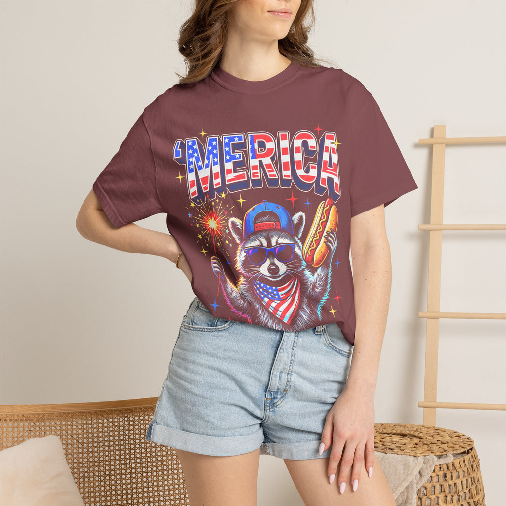 Merica Patriotic Raccoon Classic Tee | 4th Of July | USA Flag