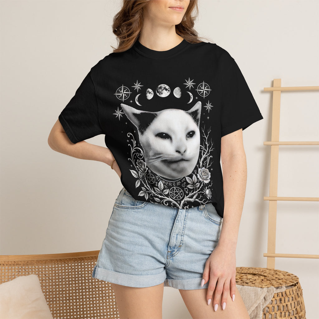 Split Face Cosmic Cat Classic Tee | Mystic Retro | Astro Art
