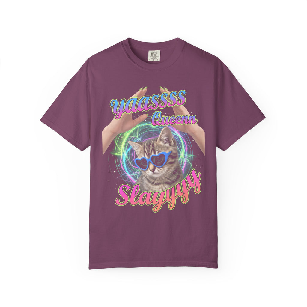 Yass Queen Slay Classic Tee | Psychedelic Cat | Kitten Art