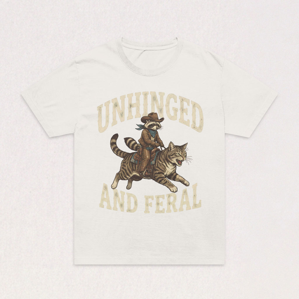 Unhinged and Feral T-Shirt — Vintage Raccoon Riding Tiger Graphic Oversized Tee