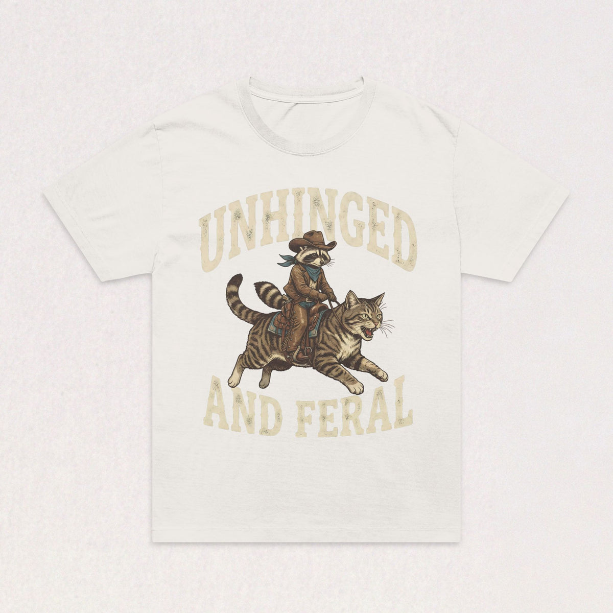 Unhinged and Feral T-Shirt — Vintage Raccoon Riding Tiger Graphic Oversized Tee