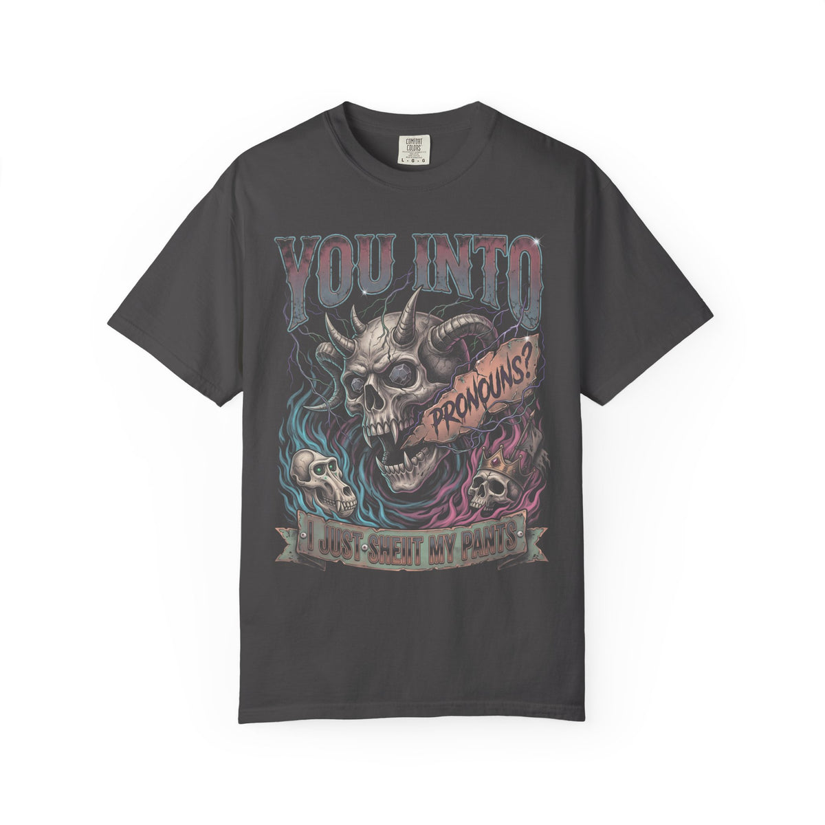 You Into Pronouns Classic Tee | Demon Skull | Metal Horror
