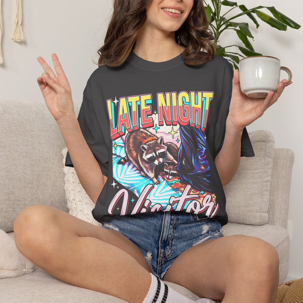 Late Night Visitor Raccoon Classic Tee | Retro Neon | Vintage