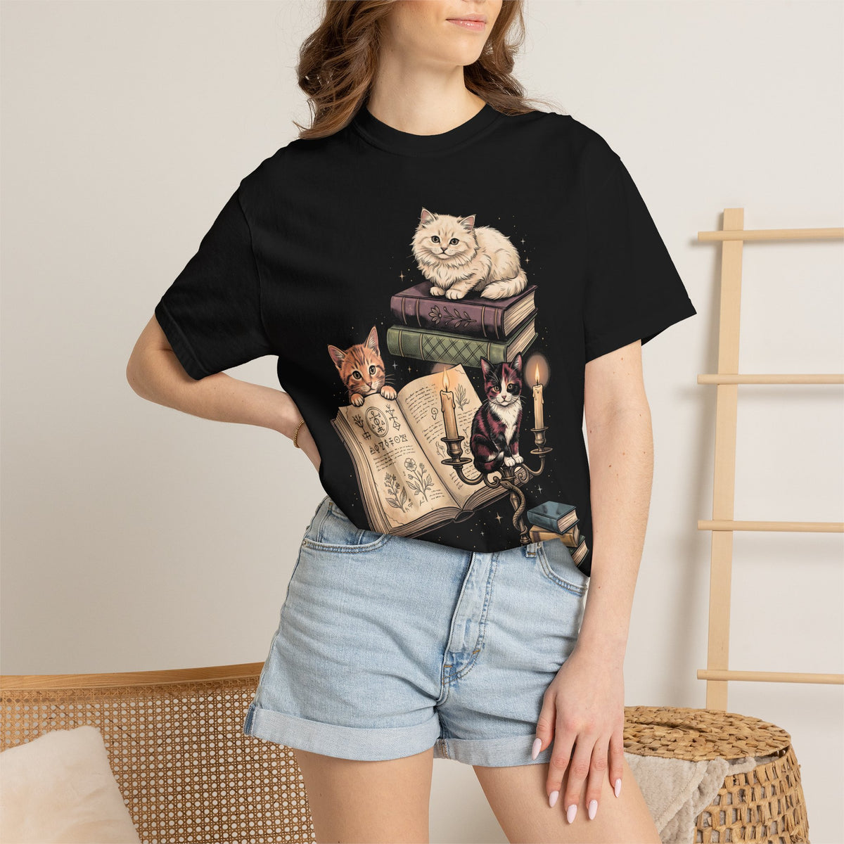 Mystical Library Cats Classic Tee | Occult Alchemy | Antique Book
