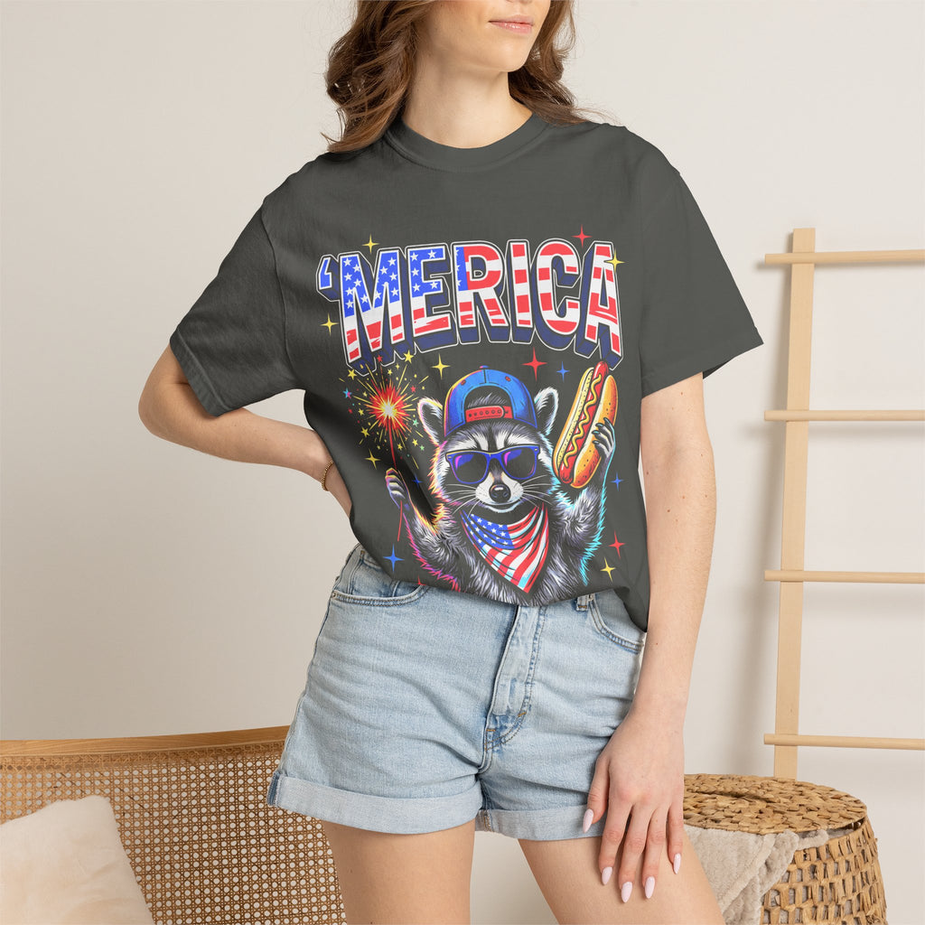 Merica Patriotic Raccoon Classic Tee | 4th Of July | USA Flag