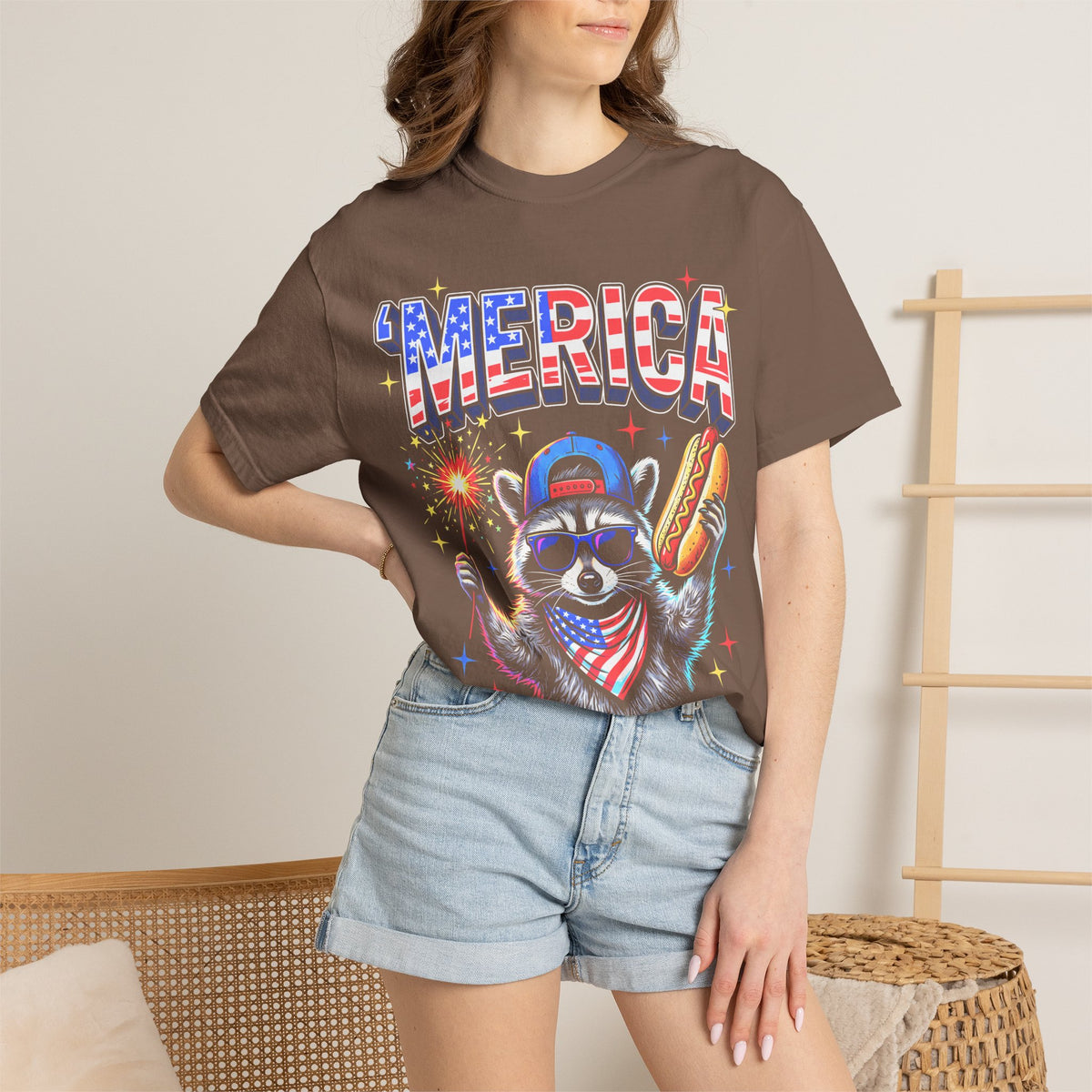 Merica Patriotic Raccoon Classic Tee | 4th Of July | USA Flag