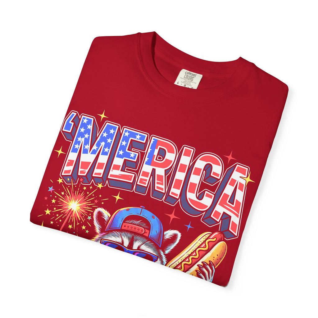 Merica Patriotic Raccoon Classic Tee | 4th Of July | USA Flag