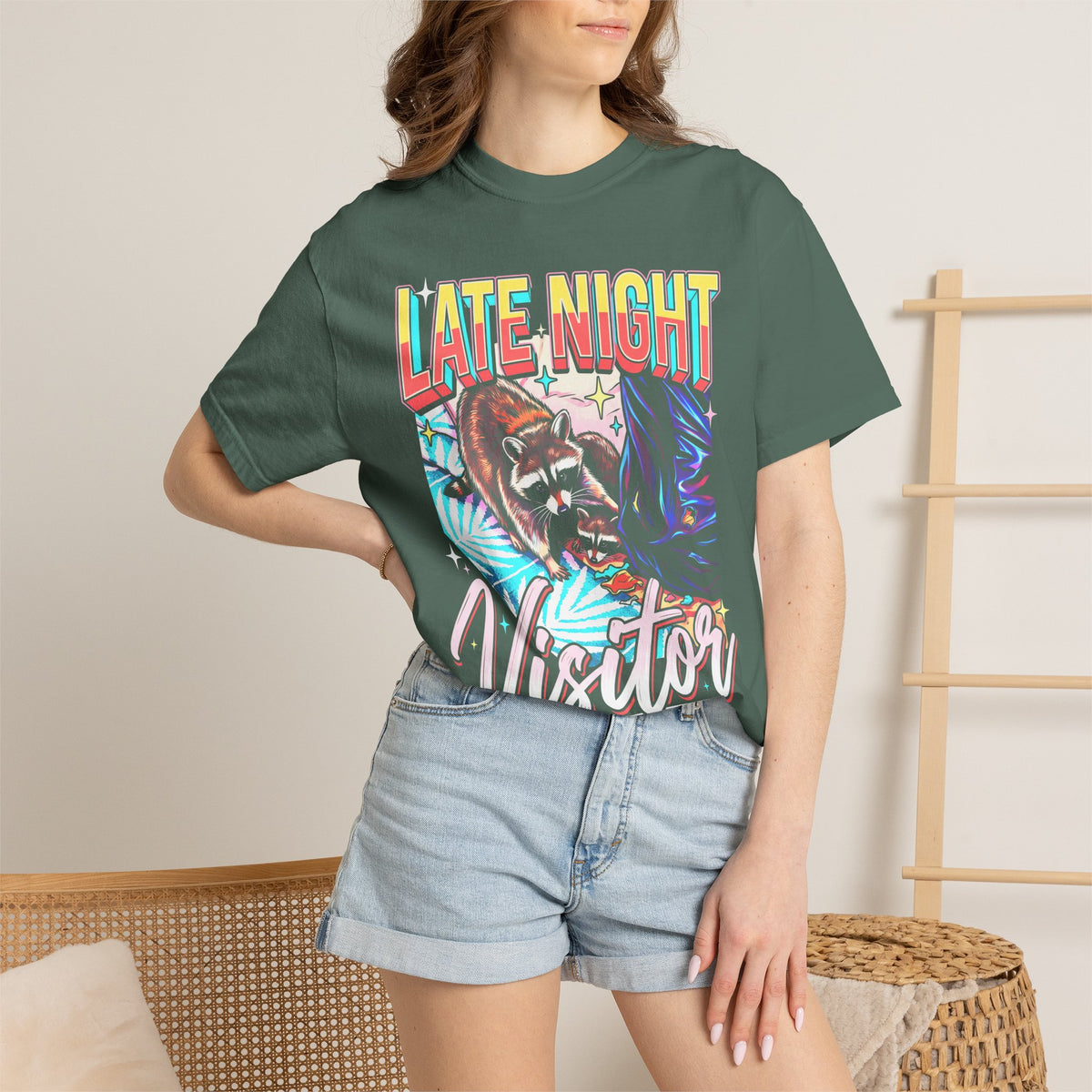 Late Night Visitor Raccoon Classic Tee | Retro Neon | Vintage