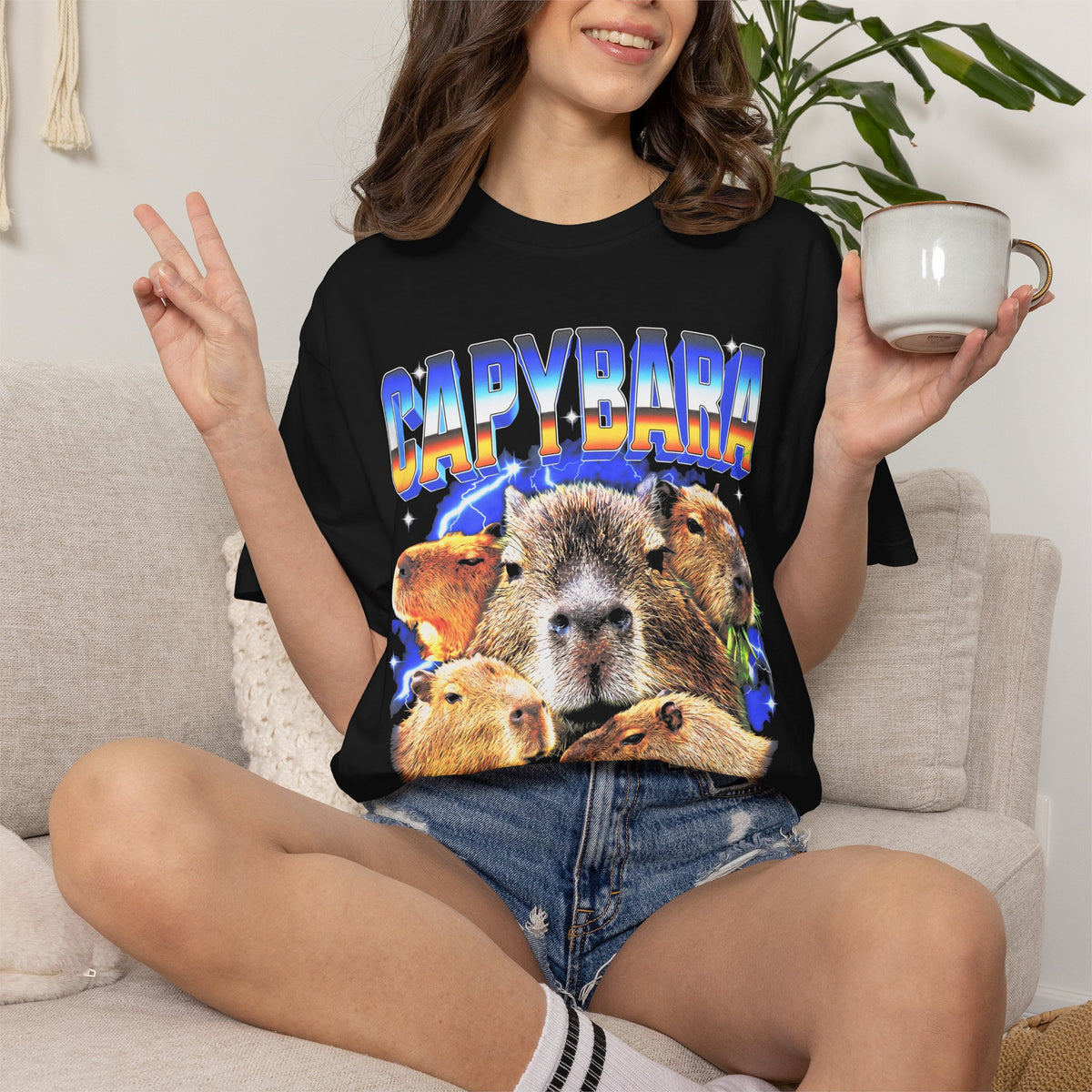 Capybara Lightning Classic Tee | 90s Retro | Animal Gift