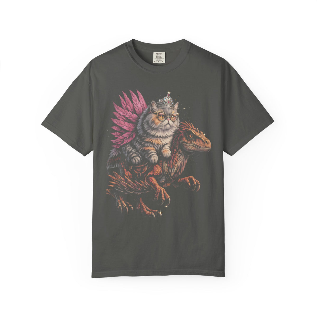 Cat Riding Raptor Classic Tee | Fantasy Dinosaur | Vintage Magic