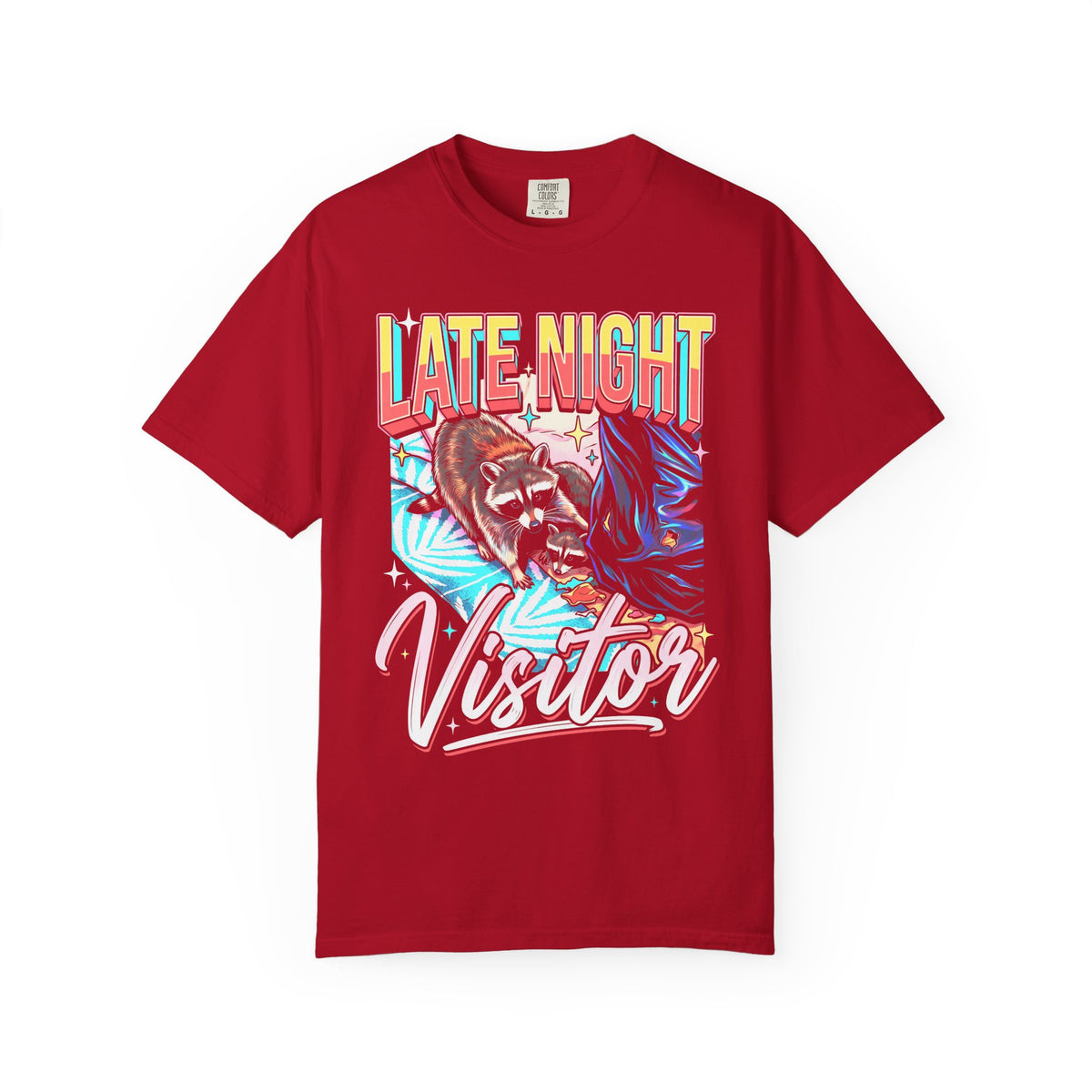 Late Night Visitor Raccoon Classic Tee | Retro Neon | Vintage