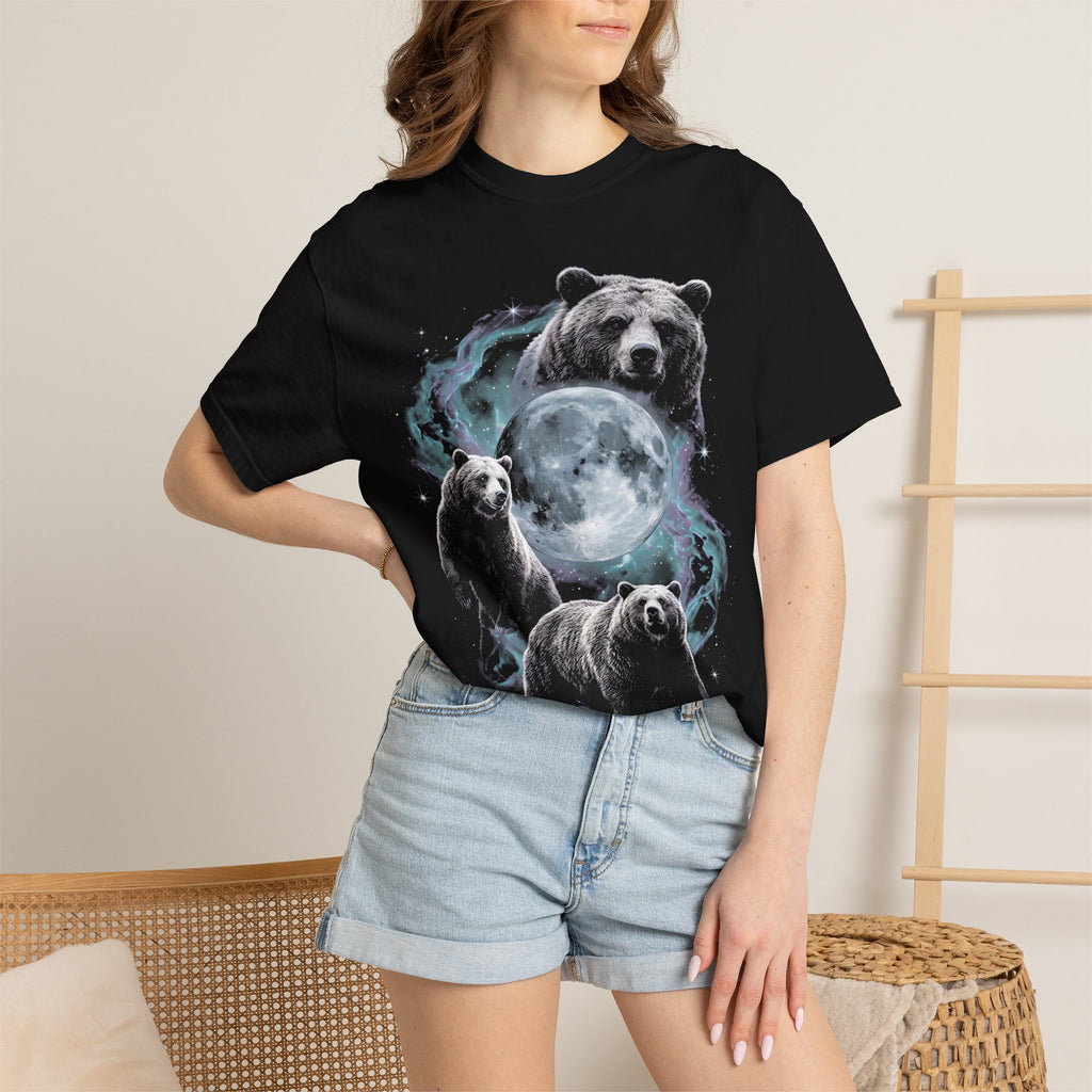 Three Grizzly Bears Classic Tee | Cosmic Full Moon Galaxy