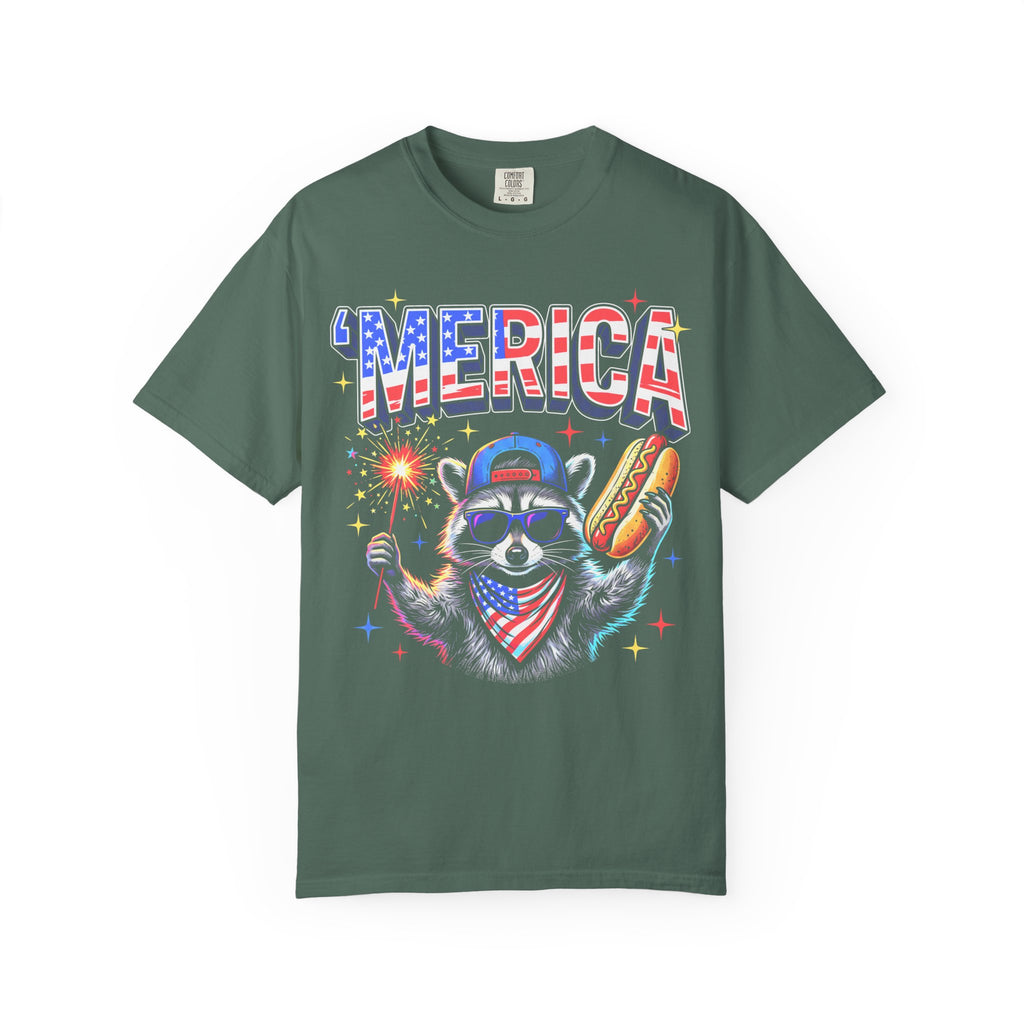 Merica Patriotic Raccoon Classic Tee | 4th Of July | USA Flag