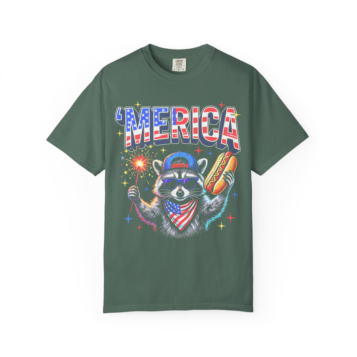 Merica Patriotic Raccoon Classic Tee | 4th Of July | USA Flag