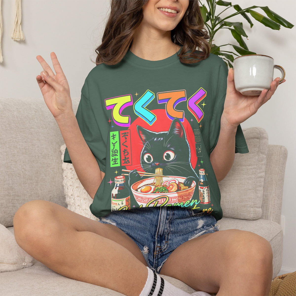 Cute Black Cat Ramen Classic Tee | Japanese Food | Retro Gift