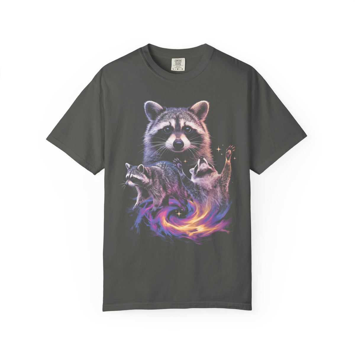 Cosmic Trio Raccoon Classic Tee | Galaxy Vortex | Psychedelic