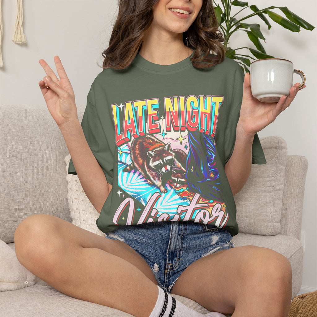 Late Night Visitor Raccoon Classic Tee | Retro Neon | Vintage