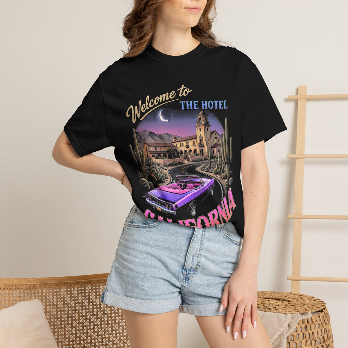 Hotel California Classic Tee | Retrowave Car | Vaporwave Art