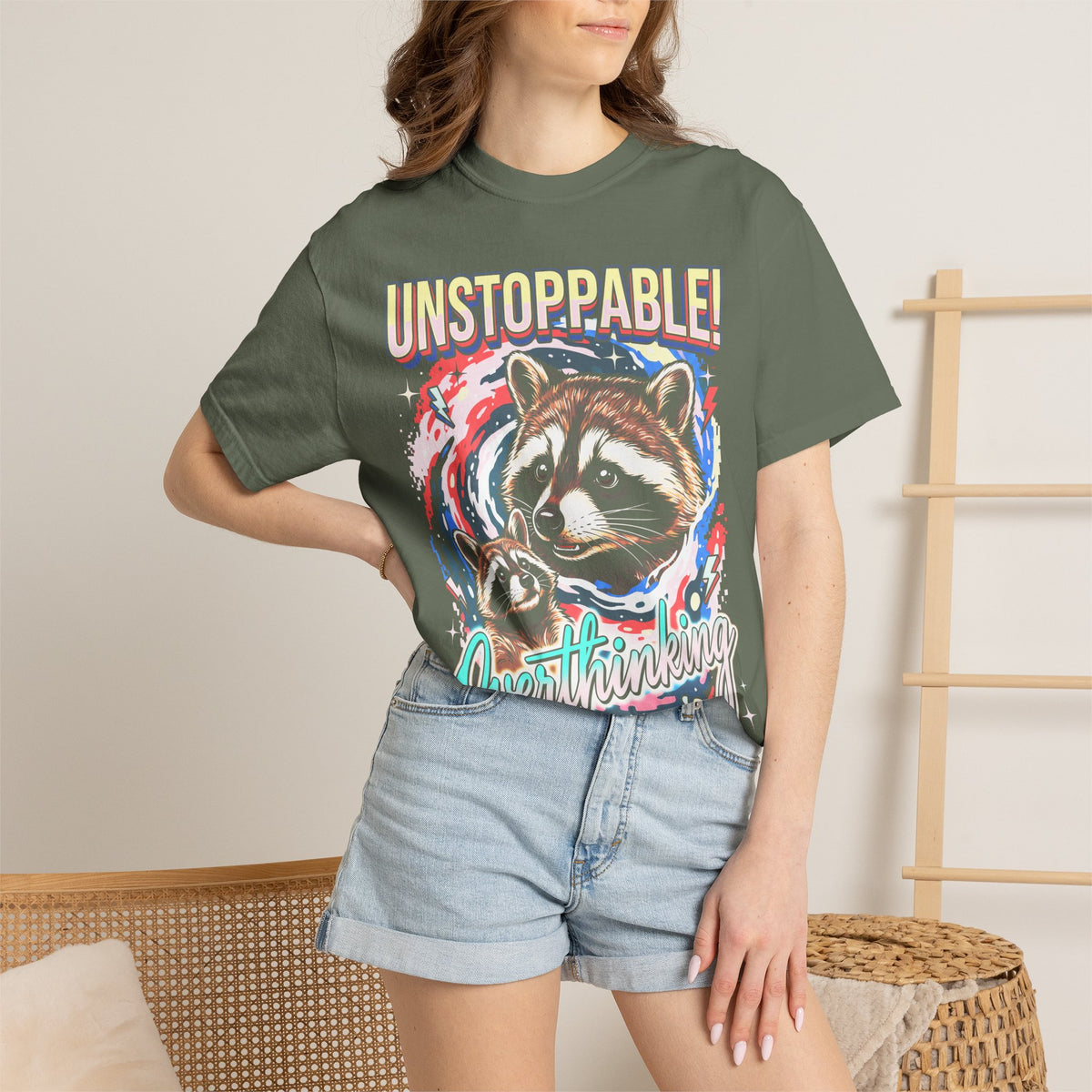 Unstoppable Overthinking Raccoon Classic Tee | 90s Funny Gift
