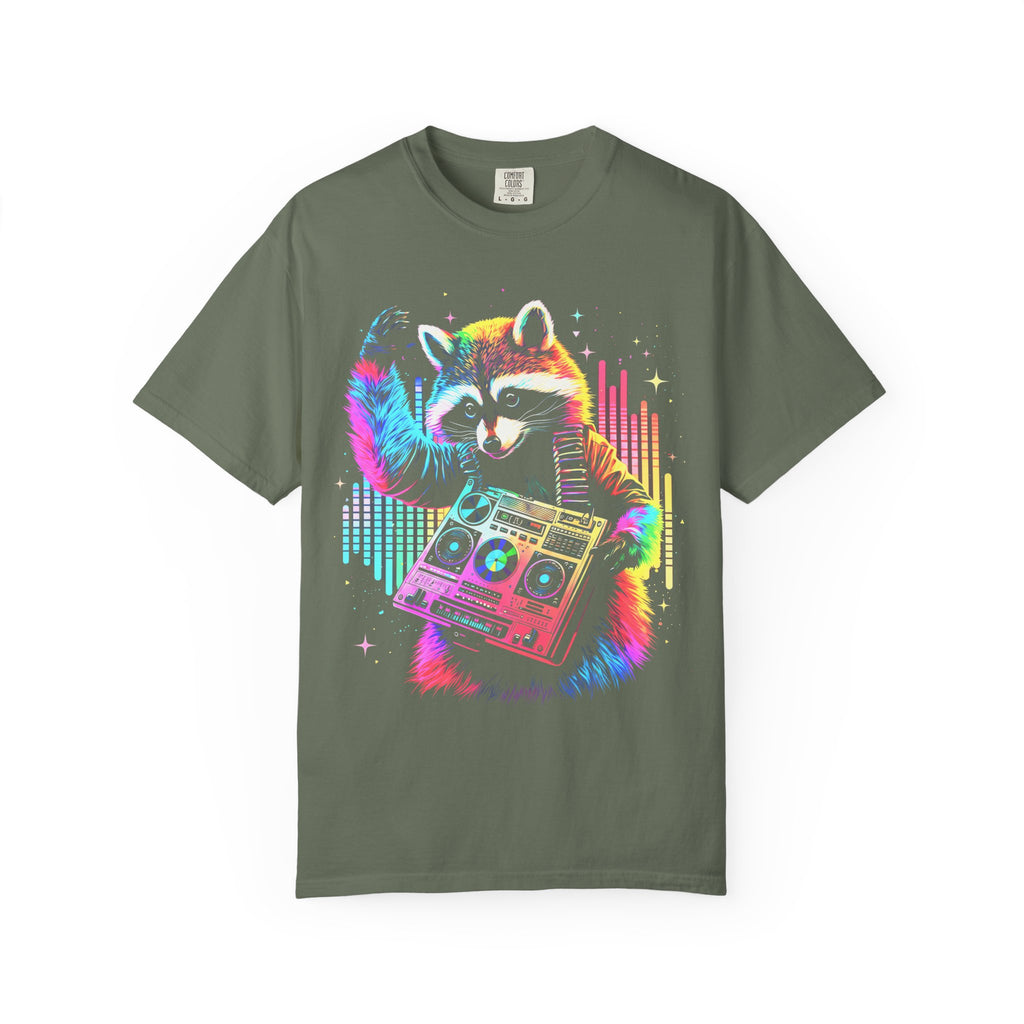 Neon DJ Raccoon Classic Tee | Synthwave Retro | Music Gift