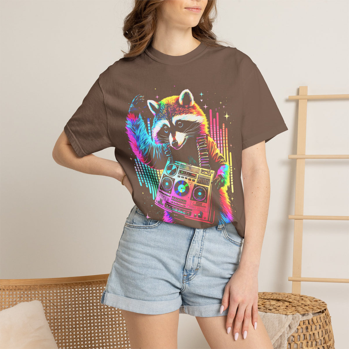 Neon DJ Raccoon Classic Tee | Synthwave Retro | Music Gift
