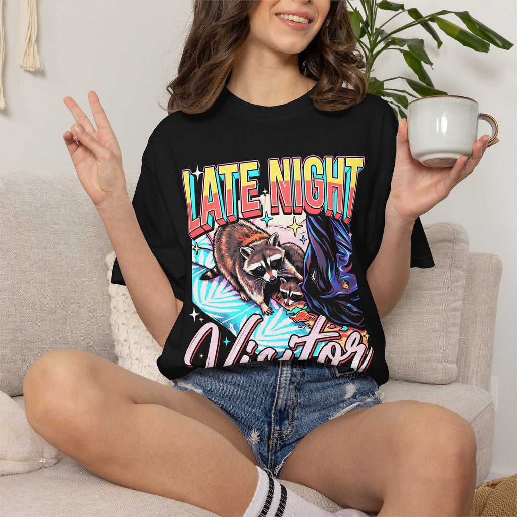 Late Night Visitor Raccoon Classic Tee | Retro Neon | Vintage