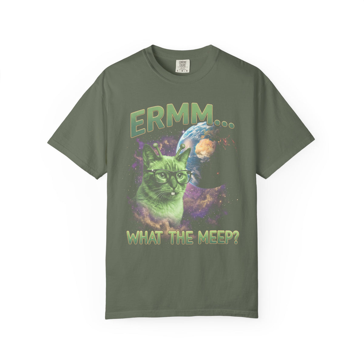 What The Meep Classic Tee | Green Alien Cat | Space Nebula