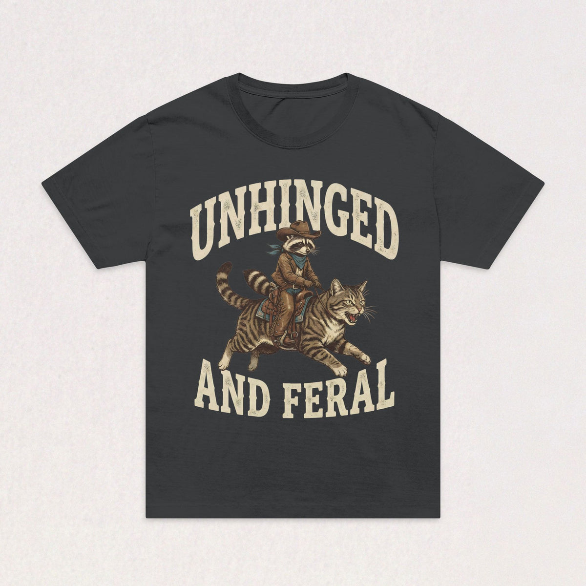 Unhinged and Feral T-Shirt — Vintage Raccoon Riding Tiger Graphic Oversized Tee